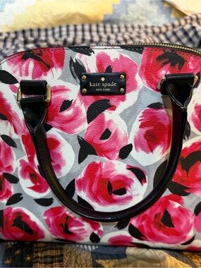 kate spade floral dome satchel in pink, black and white